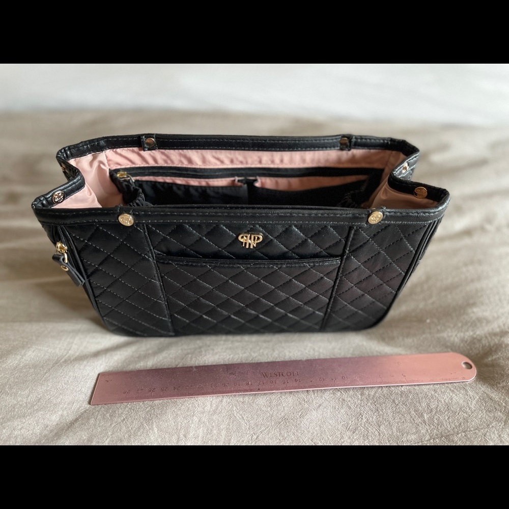 PURSE ORGANIZER Black Leather and Pink Microfiber
